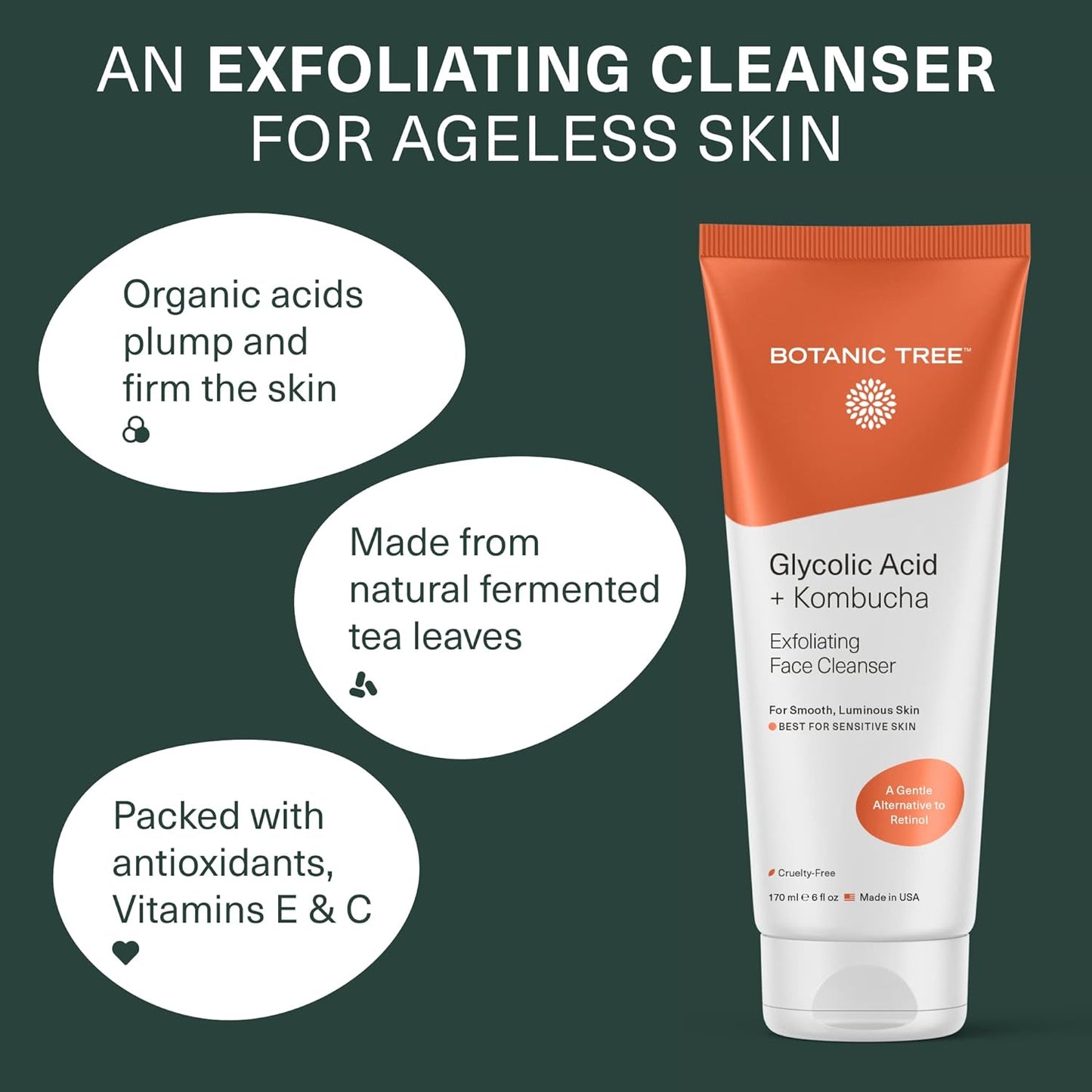 Botanic Tree Kombucha & Glycolic Acid exfoliating face wash for Aging skin