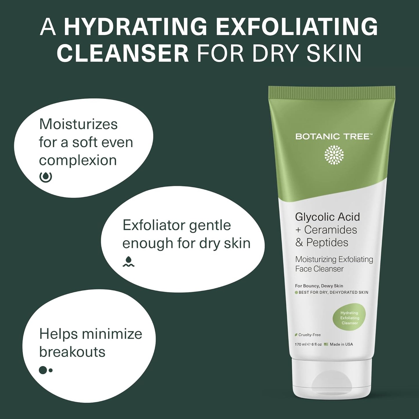 Botanic Tree Hydrating Exfoliating Cleanser with Glycolic Acid, Ceramides & Peptides