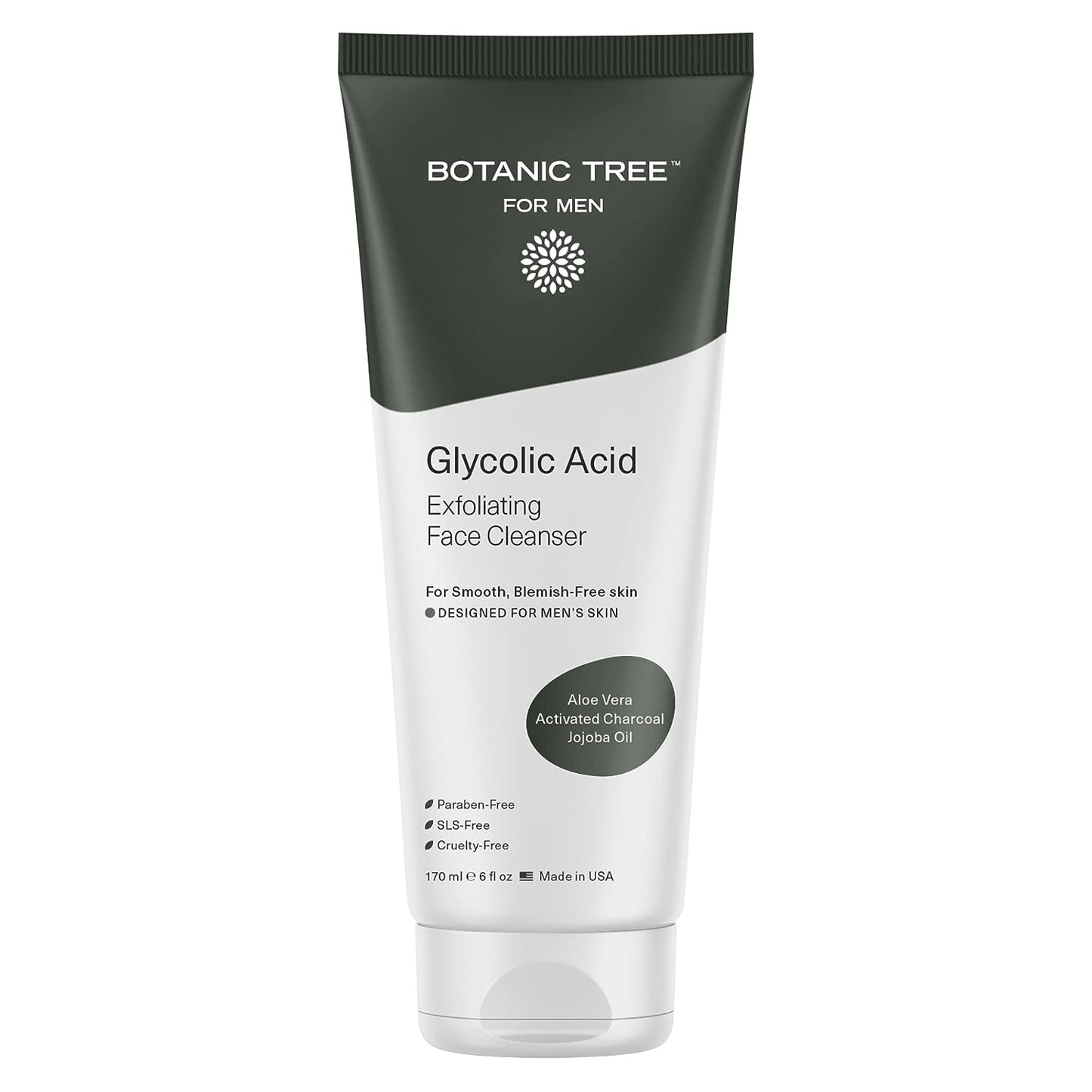 Men's glycolic acid face cleanser with charcoal