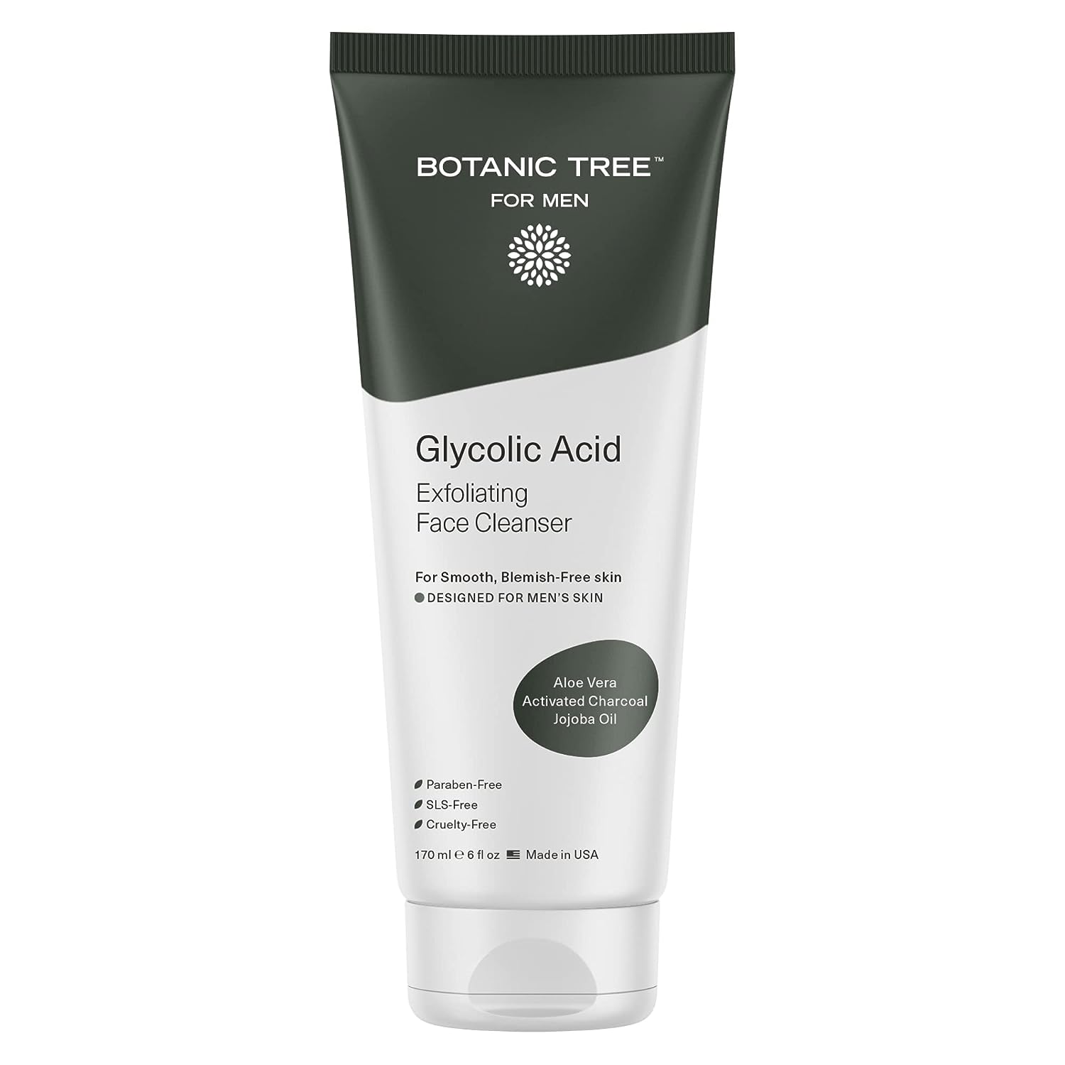 Men's glycolic acid face cleanser with charcoal