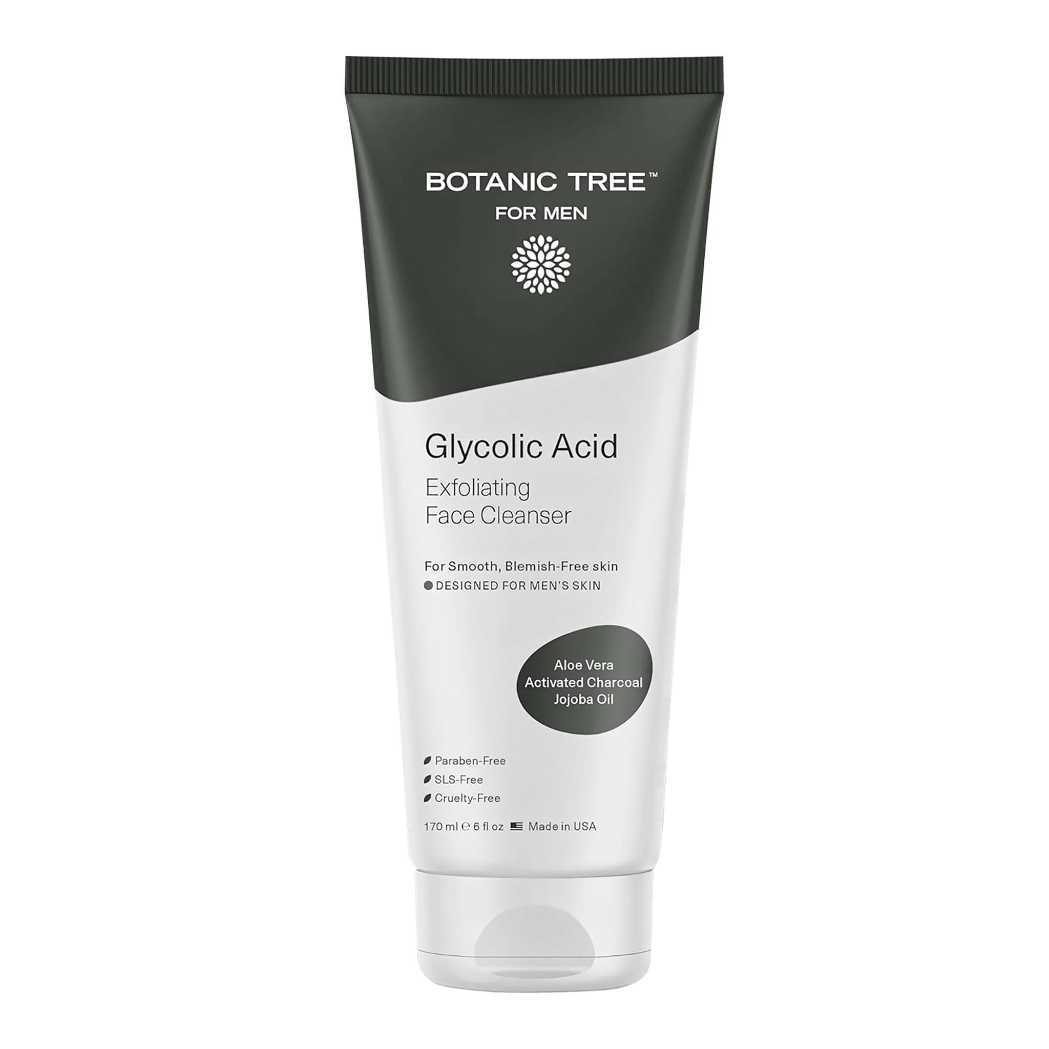 Botanic Tree Men's Face Wash with Glycolic Acid & Activated Charcoal (6oz.)