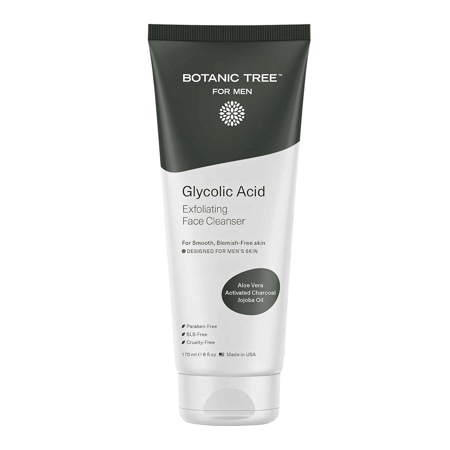 Botanic Tree Men's Face Wash with Glycolic Acid & Activated Charcoal (6oz.)
