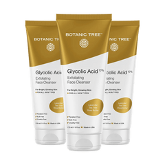 Botanic Tree Glycolic Acid Face Wash Travel Size (Pack of 3)- Facial Exfoliating Cleanser w/ 10% Glycolic Acid- Organic Anti Aging AHA Peel for Acne, Wrinkle Reduction-Natural Skin Facewash Scrub for Cystic Acne.