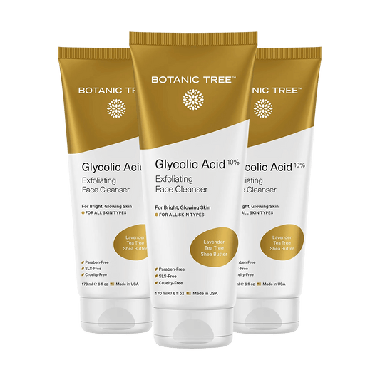 Botanic Tree Glycolic Acid Face Wash Travel Size (Pack of 3)- Facial Exfoliating Cleanser w/ 10% Glycolic Acid- Organic Anti Aging AHA Peel for Acne, Wrinkle Reduction-Natural Skin Facewash Scrub for Cystic Acne.